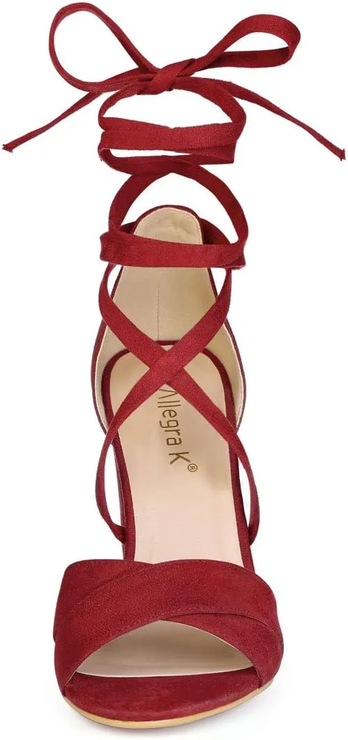 Allegra K Women's Block Heeled Lace Up Sandals