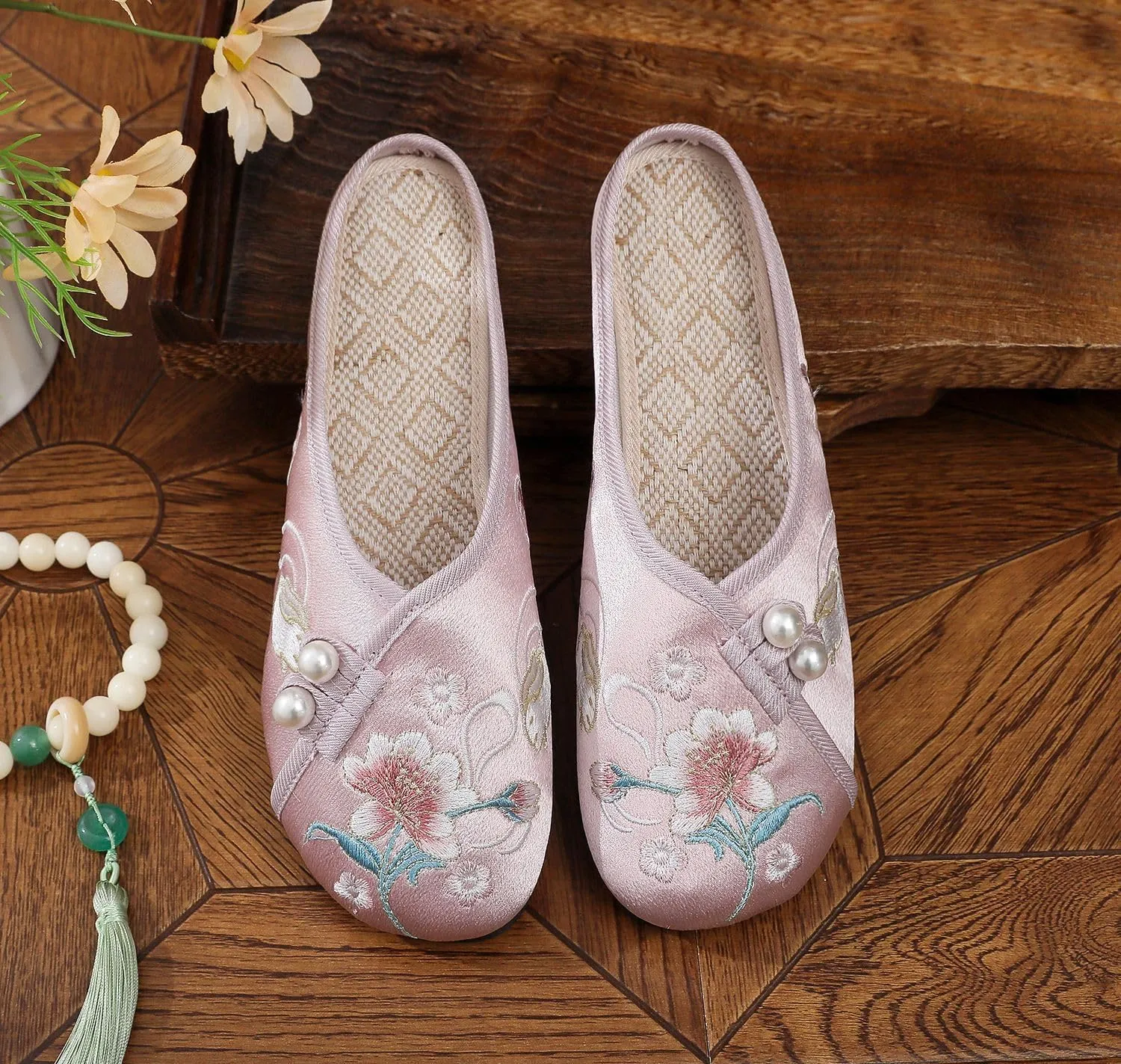 Chinese Slippers for Women Embroidered Mules Slip on - Comfortable Walking Retro Trendy Soft Cute Casual Beach Travel Lightweight Running Standing All Day Business Office Driving Birthday Gifts