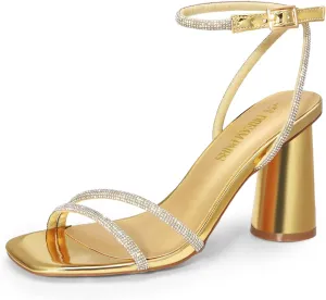 DREAM PAIRS Women's Strappy Round Heels Open Square Toe Ankle Strap Party Sandals Dress Shoes