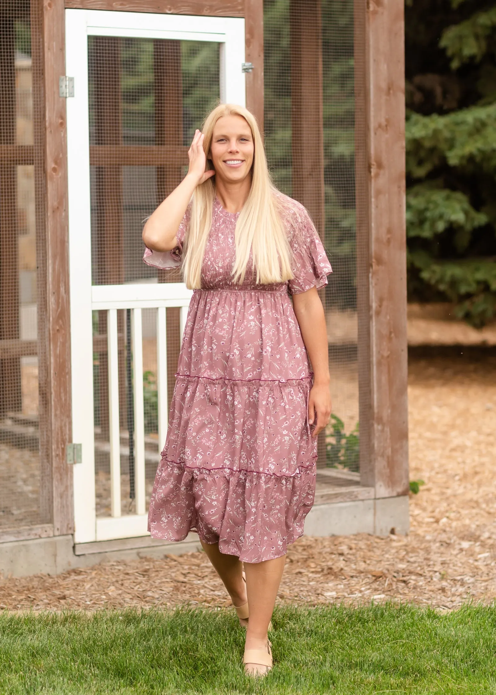 Dusty Rose Floral Smocked Midi Dress - FINAL SALE