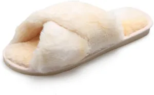 Fericzot Women's Fuzzy Fluffy Furry Fur Slippers Flip Flop Winter Warm Cozy House Memory Foam Sandals Slides Soft Flat Comfy Anti-Slip Spa Indoor Outdoor Slip on