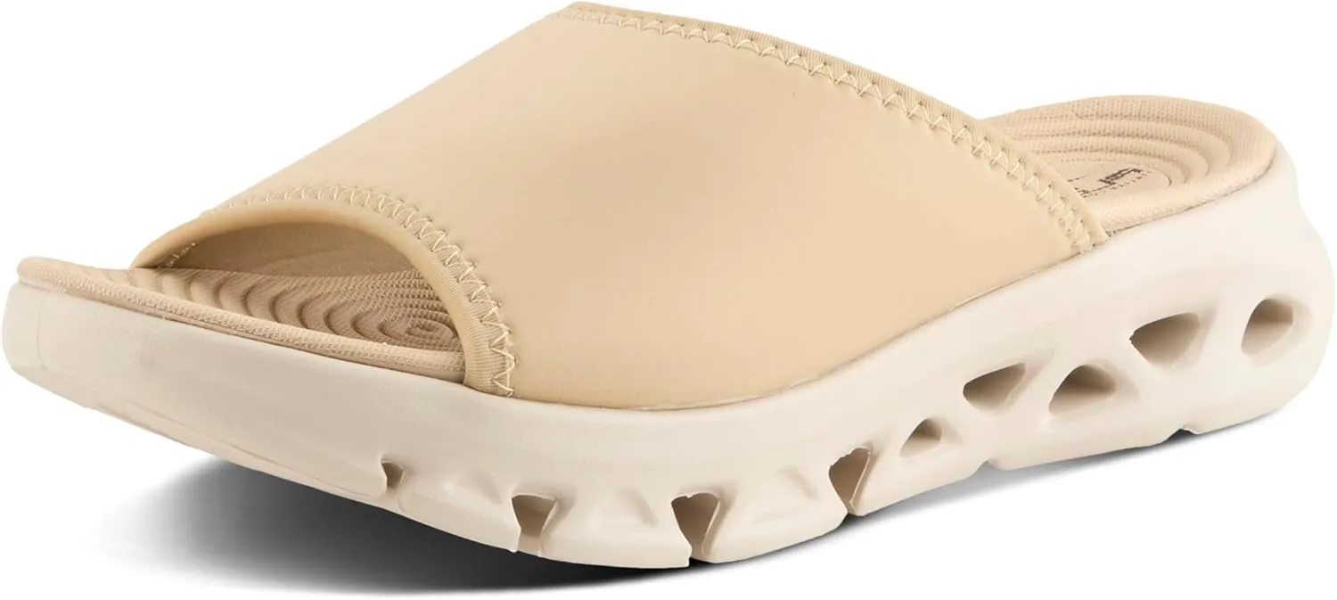 Flexus Women's HALEY Slides – Lycra Slip-On Sandals with Cushioned Footbed and Sporty EVA Outsole