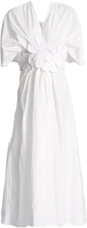 Floral Applique A Line V Neck Long Dress Smocked Waist Sleeveless Women Cocktail Party Gown