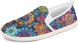 Floral Casual Tennis Shoes for Women Cherry Blossoms Women's No Lace Sneakers Slip On Walking Shoes Size 7.5 Trendy Mesh Loafers Vintage Style Flowers