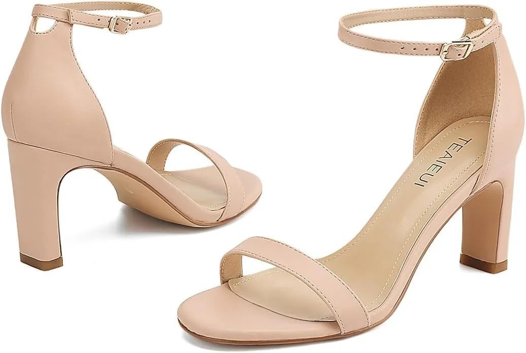 Heels for Women Round Toe Heeled Sandals Chunky High Heels with Ankle Strap Heels for Women Dressy Block Heels