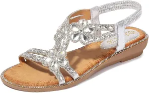 HNGHOU Womens Summer Sandals Comfort Flats Shoes Casual Open Toe Ankle Crystal Bohemia Beach sandals