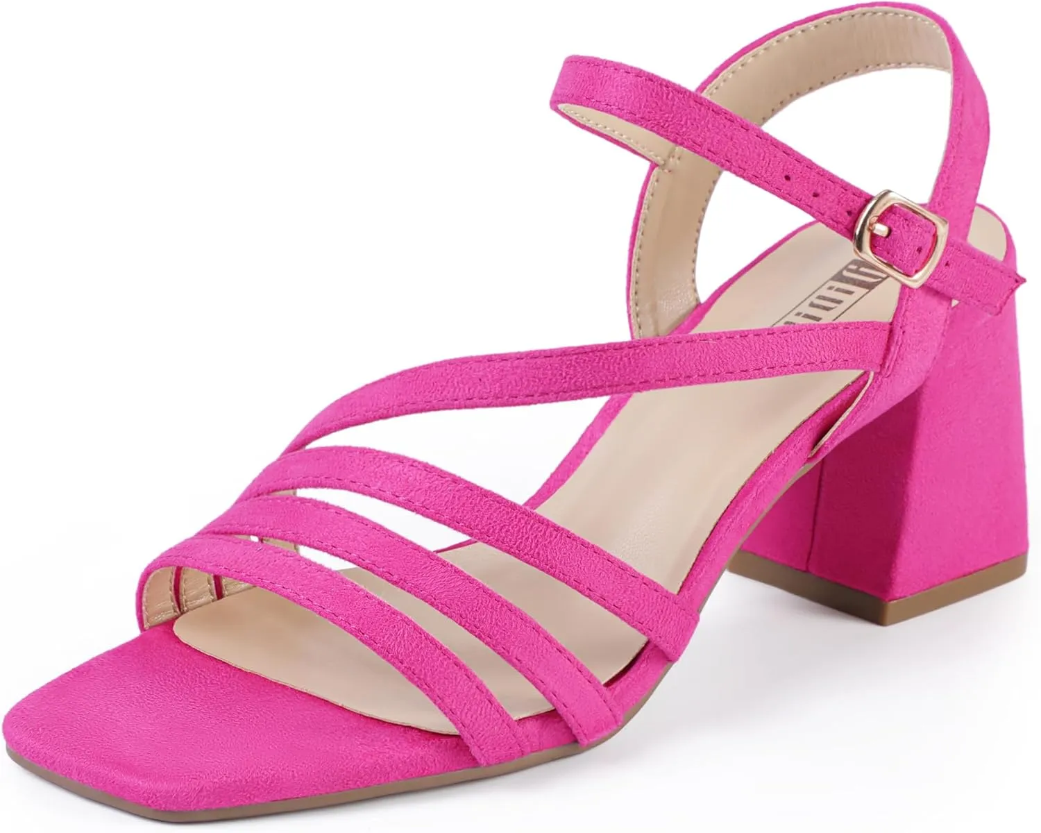 IDIFU IN3 Strappy Heels for Women Chunky Block Heels Square Toe Low Heels Wedding Prom Bride Bridal Party Dress Shoes for Women Comfortable Dressy Cute Trendy Heeled Sandals Short Thick Slingback Heels