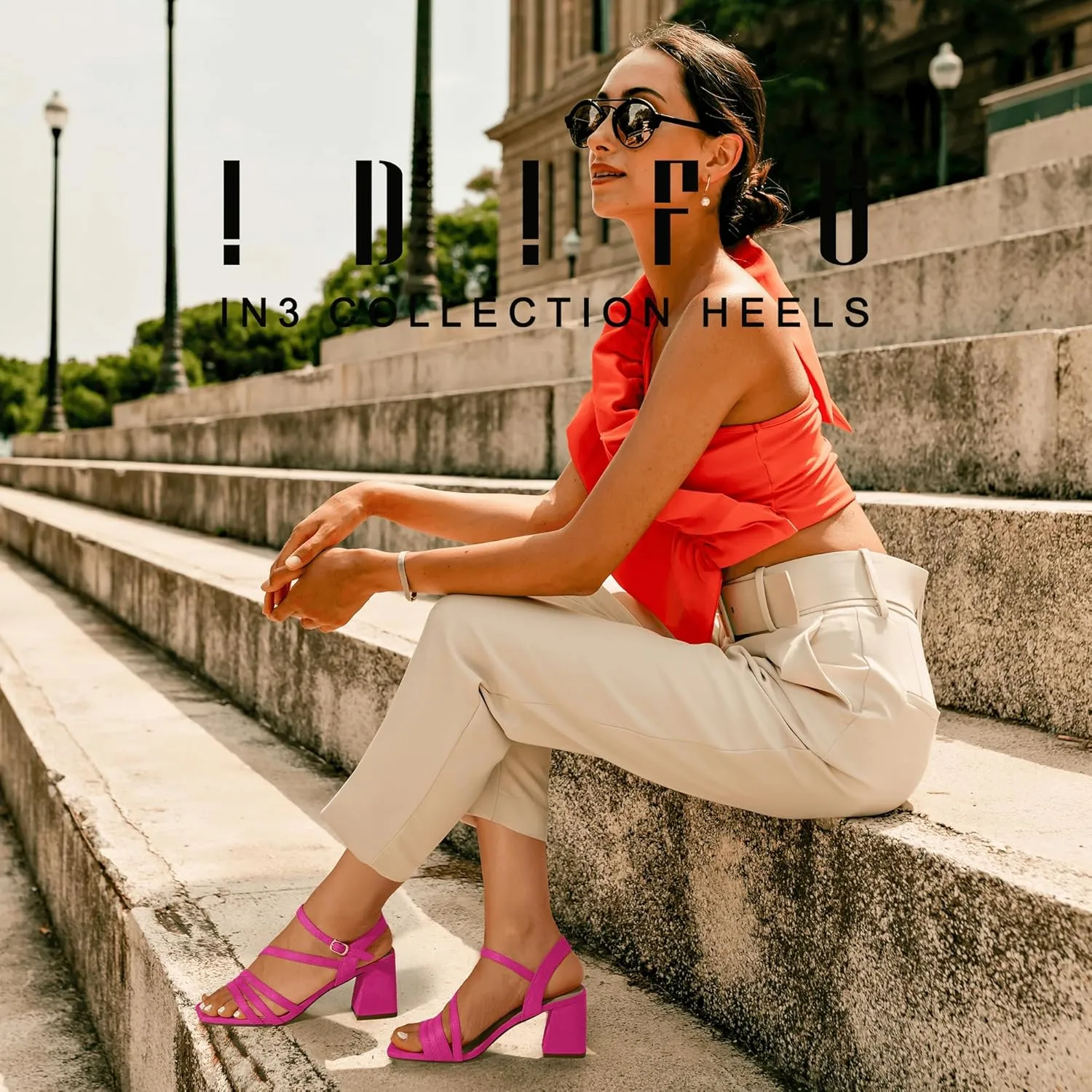IDIFU IN3 Strappy Heels for Women Chunky Block Heels Square Toe Low Heels Wedding Prom Bride Bridal Party Dress Shoes for Women Comfortable Dressy Cute Trendy Heeled Sandals Short Thick Slingback Heels