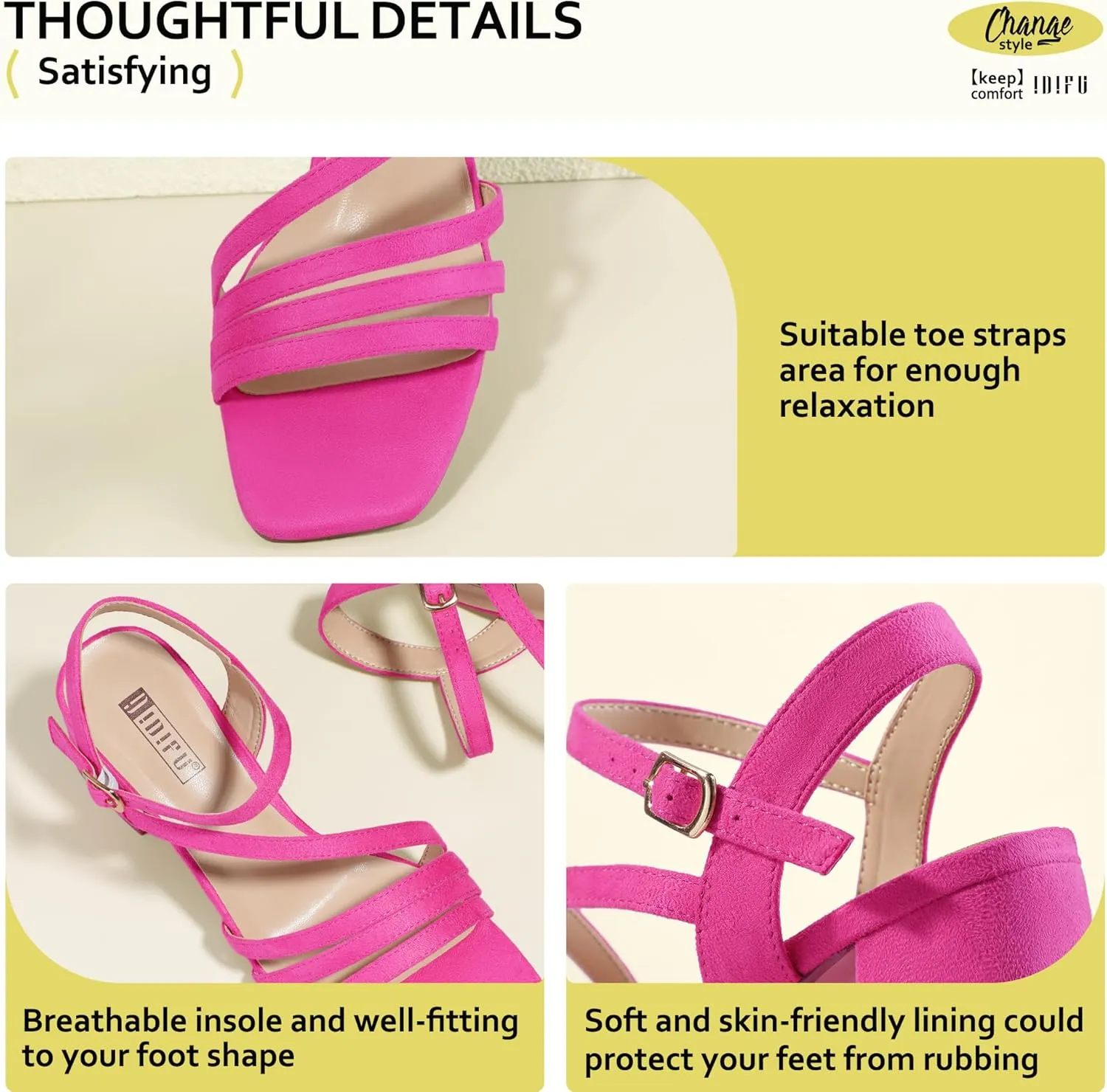IDIFU IN3 Strappy Heels for Women Chunky Block Heels Square Toe Low Heels Wedding Prom Bride Bridal Party Dress Shoes for Women Comfortable Dressy Cute Trendy Heeled Sandals Short Thick Slingback Heels