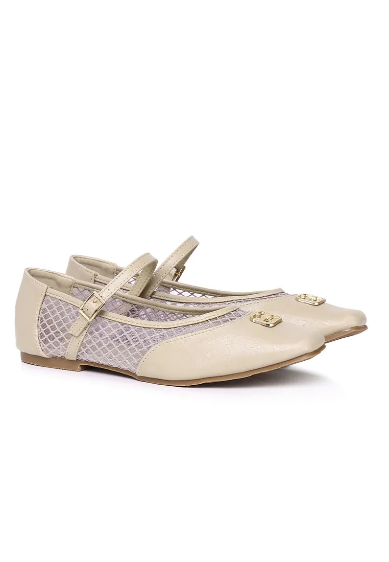 Inaya Comfy Fit Footbed Microfiber Leather Flats In Khaki