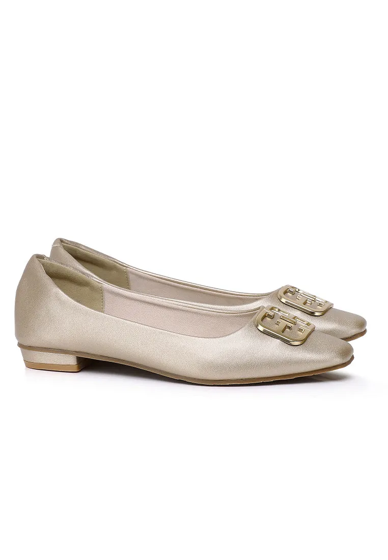 Jacqueline Comfy Fit Footbed Microfiber Leather Flats & Ballerina In Champagne