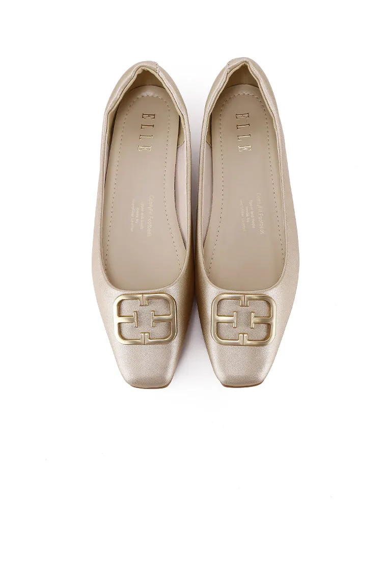 Jacqueline Comfy Fit Footbed Microfiber Leather Flats & Ballerina In Champagne