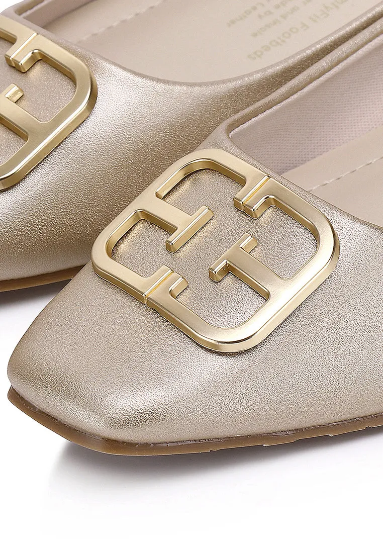 Jacqueline Comfy Fit Footbed Microfiber Leather Flats & Ballerina In Champagne