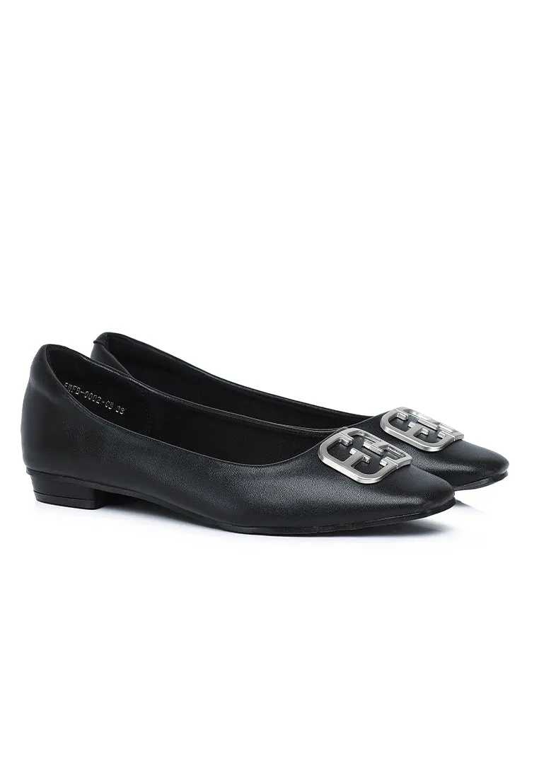 Jacqueline Comfy Fit Footbed Microfiber Leather Flats & Ballerina In Cold Black