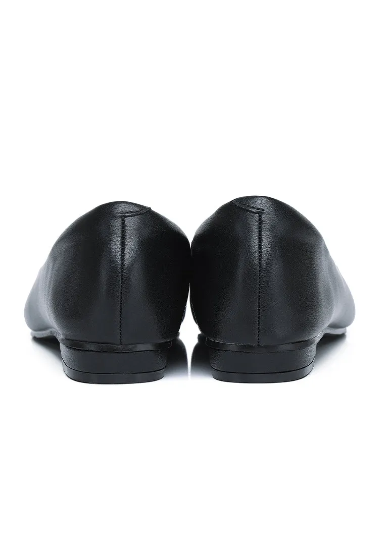 Jacqueline Comfy Fit Footbed Microfiber Leather Flats & Ballerina In Cold Black