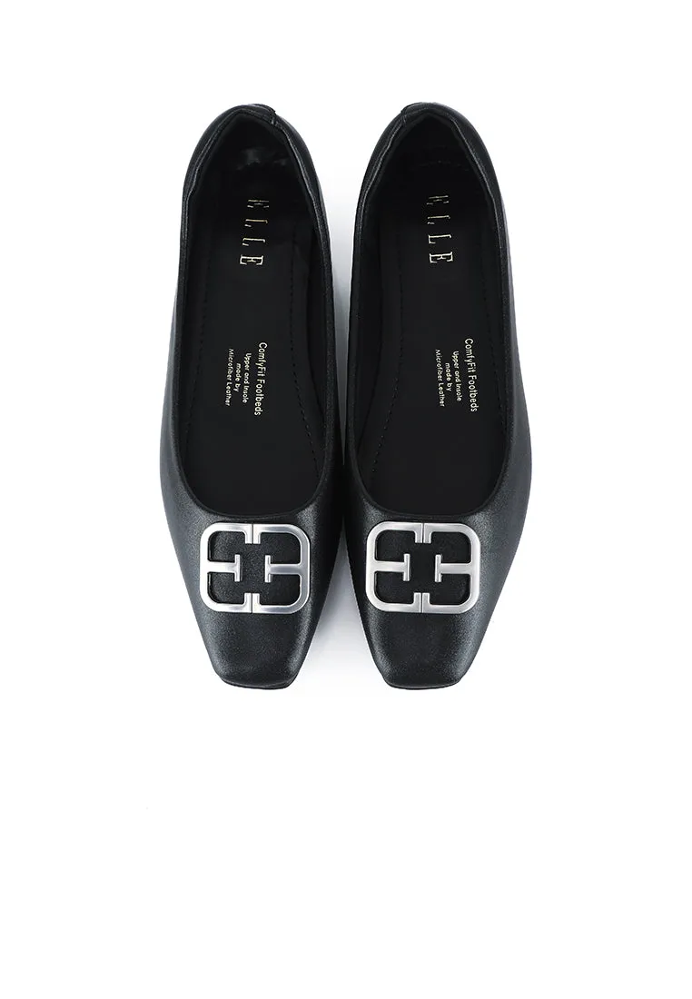 Jacqueline Comfy Fit Footbed Microfiber Leather Flats & Ballerina In Cold Black