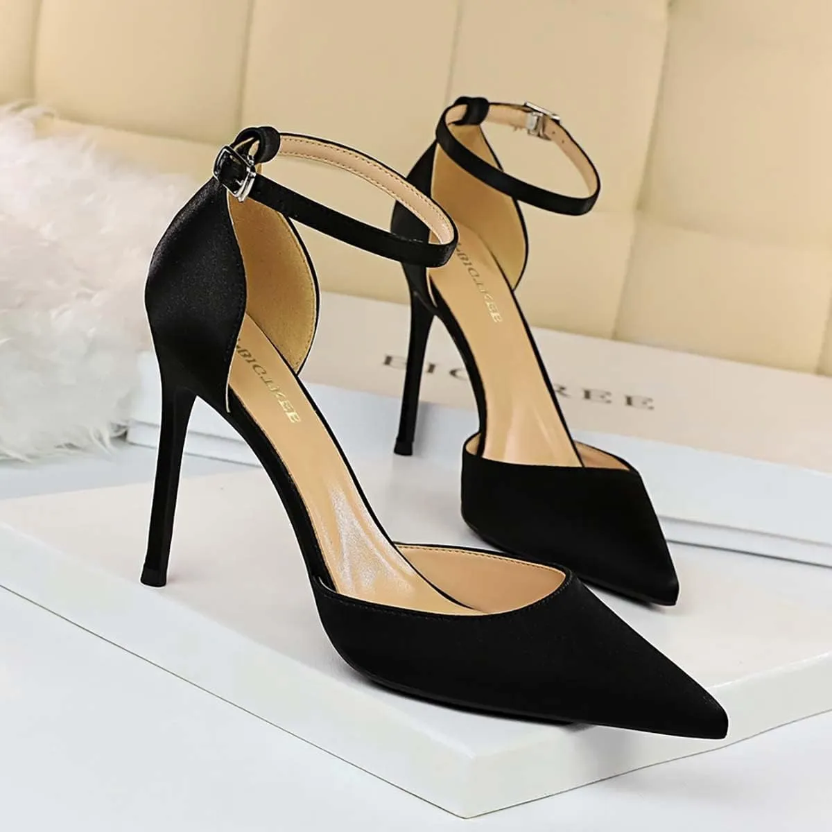 JOEupin Womens High Heels Point Toe D'Orsay Pumps Shoes Ankle Strap Heeled Sandals Stilettos Wedding Shoes