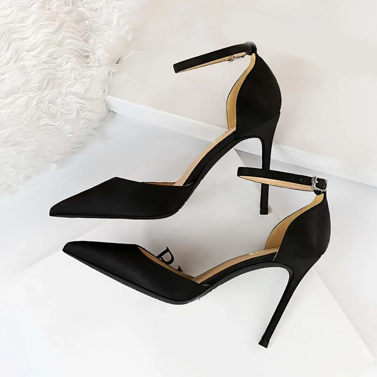 JOEupin Womens High Heels Point Toe D'Orsay Pumps Shoes Ankle Strap Heeled Sandals Stilettos Wedding Shoes