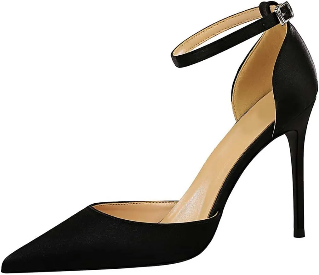 JOEupin Womens High Heels Point Toe D'Orsay Pumps Shoes Ankle Strap Heeled Sandals Stilettos Wedding Shoes