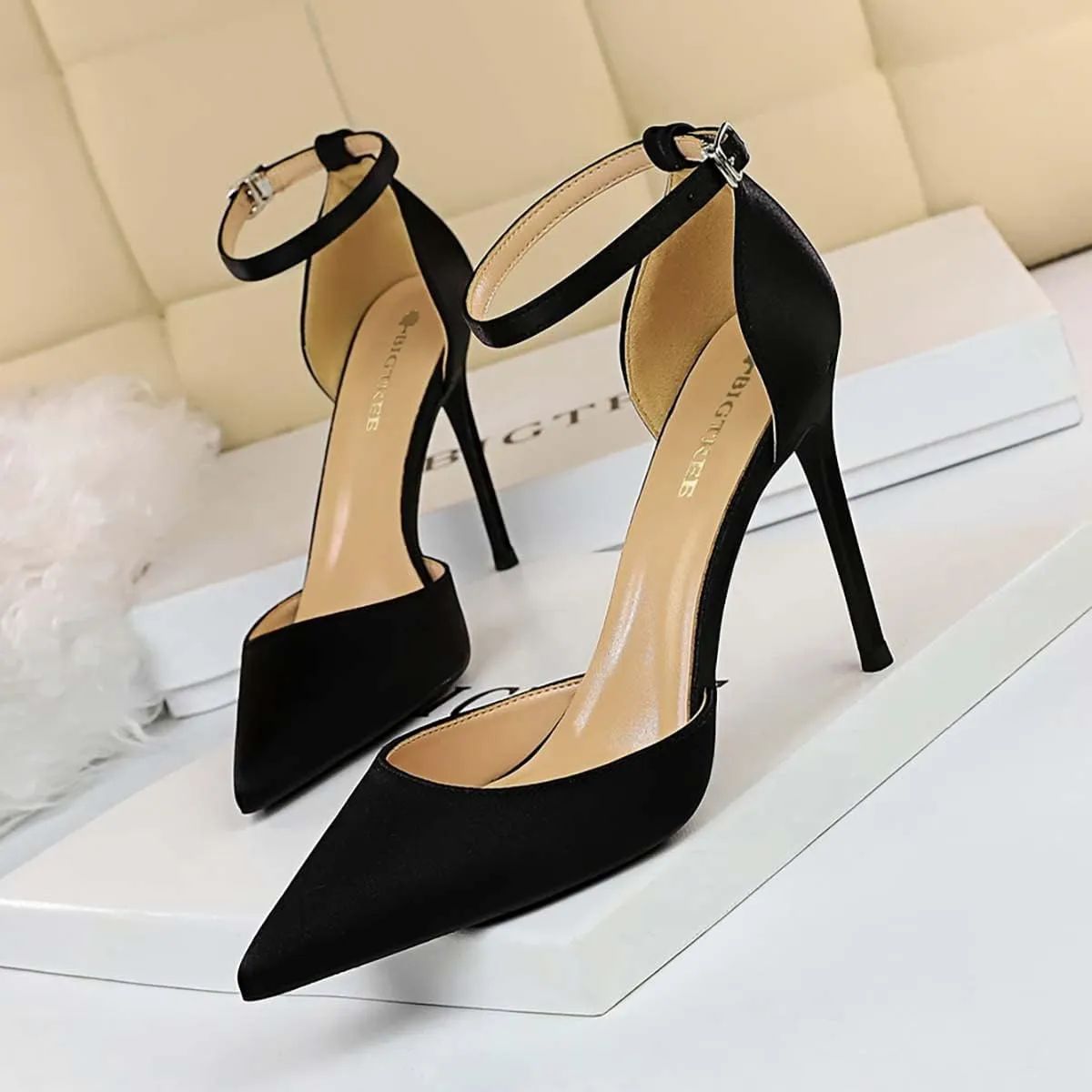 JOEupin Womens High Heels Point Toe D'Orsay Pumps Shoes Ankle Strap Heeled Sandals Stilettos Wedding Shoes