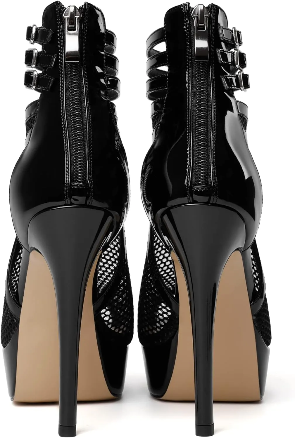 Joseywade Women Mesh Fishnet Dance Heels Peep Toe Booties Sexy Summer Boots Platform Stiletto High Heels Shoes With Zipper