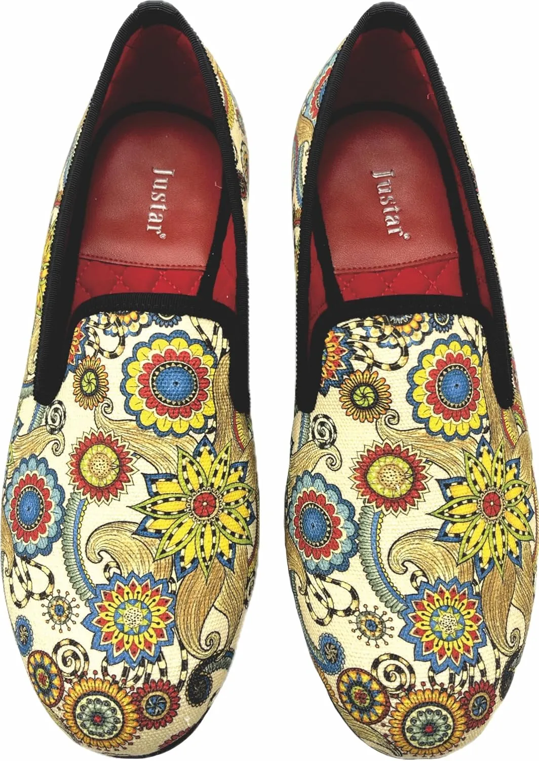 Justar Men's Designer Loafers Casual Leather Dress Shoes Evening Slip On Printed Smoking Slippers Driving Flats Blue Red