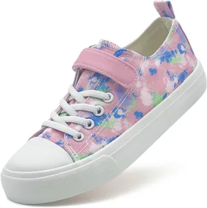 Kids Canvas Sneakers for Boys Girls Lace-up Canvas Shoes Low Top Toddler Walking Shoes Casual Lightweight Adjustable Strap Big Kid Running Sneakers