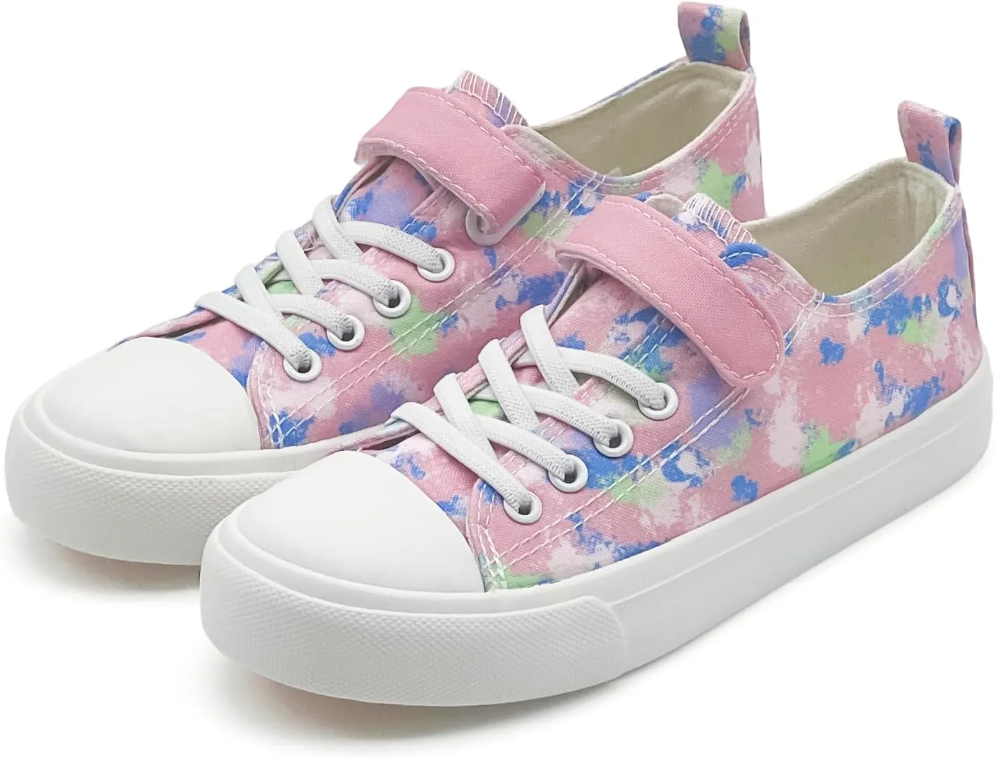Kids Canvas Sneakers for Boys Girls Lace-up Canvas Shoes Low Top Toddler Walking Shoes Casual Lightweight Adjustable Strap Big Kid Running Sneakers