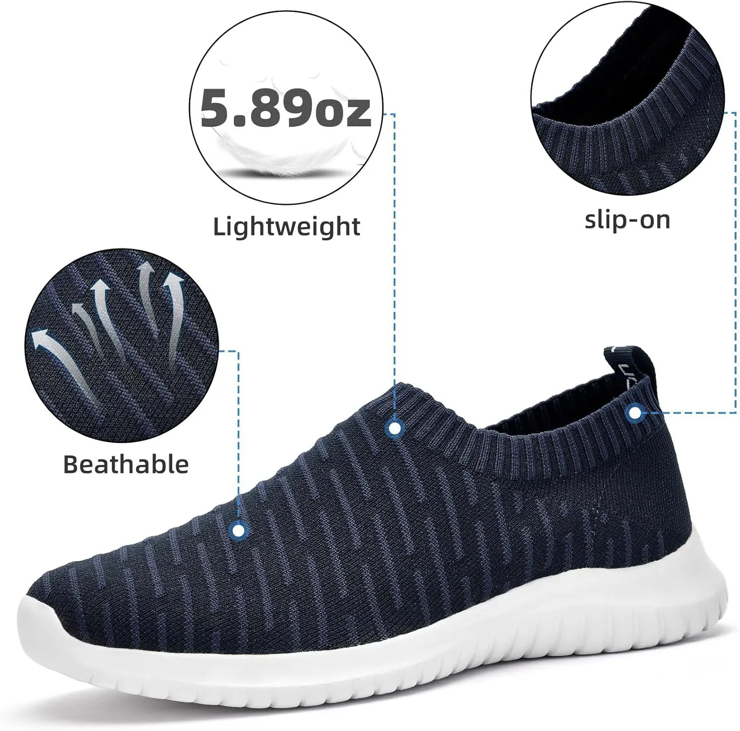 konhill Men's Athletic Walking Shoes - Lightweight Casual Knit Slip on Sneakers