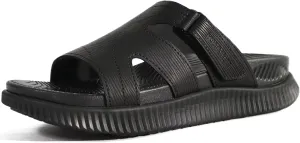KuaiLu Womens Orthotic Slides Thick Athletic Cushion Recovery Sandals Open Toe Leather Strap Slip On Yoga Mat Ladies Sport Walking Sandles Comfortable Plantar Fasciitis Arch Support Black Size 9
