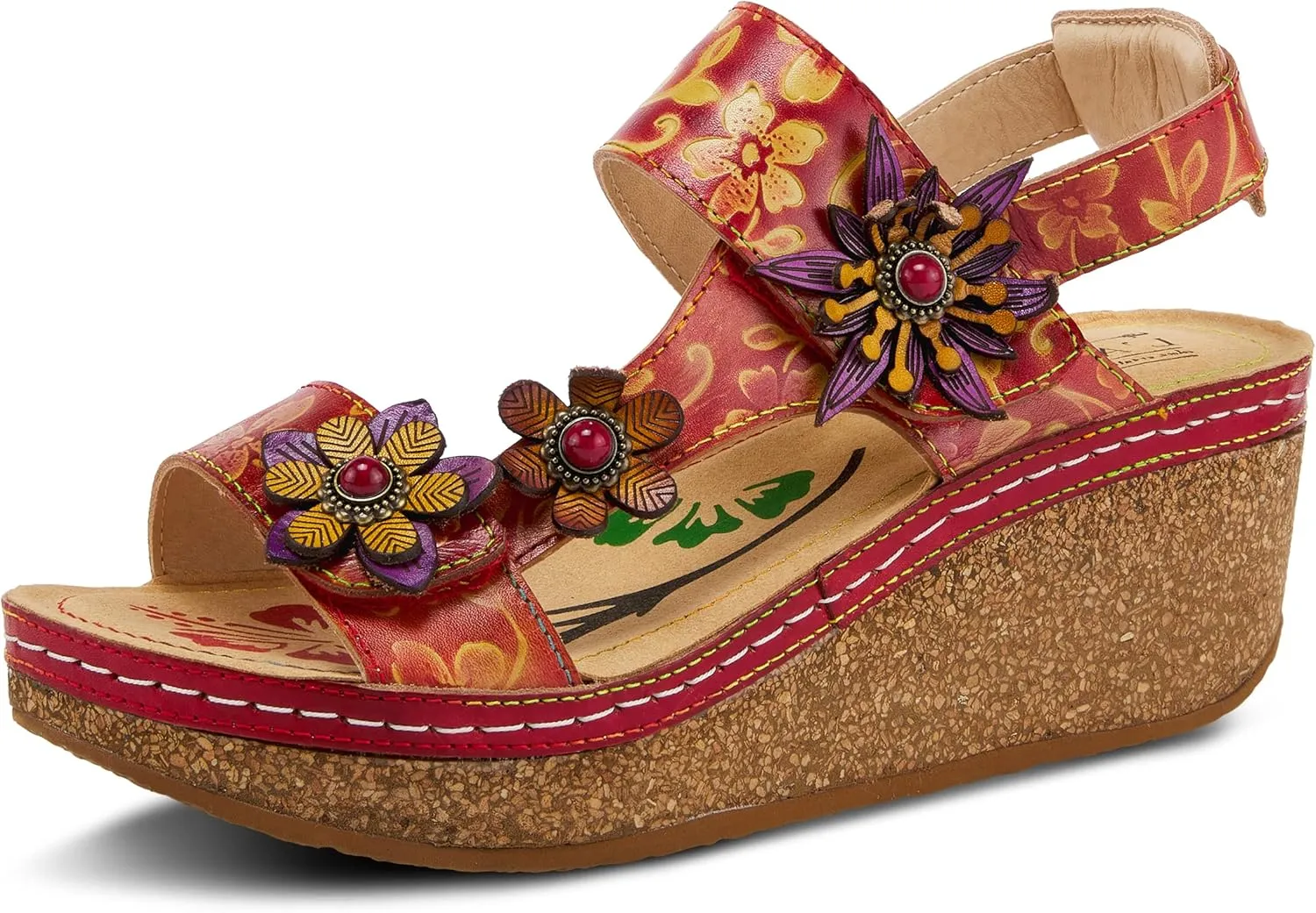 L'Artiste Women's PICKFORD Slingback Sandals – Hand-Painted Leather with Adjustable Straps and Cushioned Insole