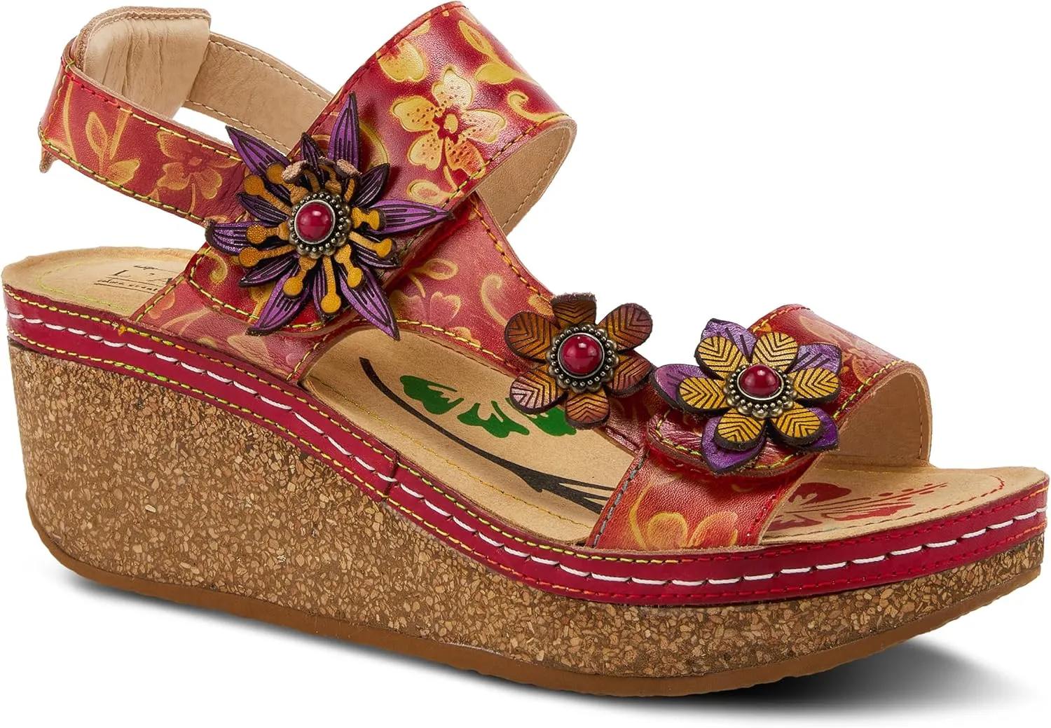 L'Artiste Women's PICKFORD Slingback Sandals – Hand-Painted Leather with Adjustable Straps and Cushioned Insole