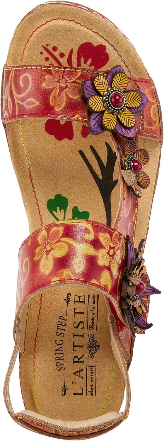 L'Artiste Women's PICKFORD Slingback Sandals – Hand-Painted Leather with Adjustable Straps and Cushioned Insole