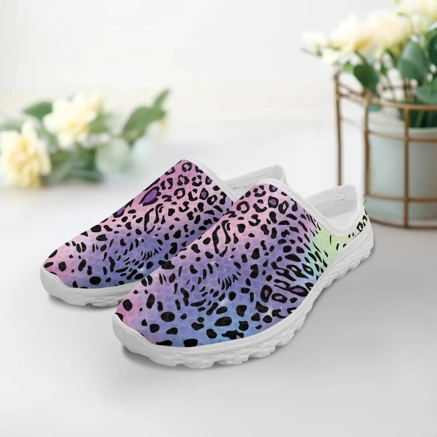 Leopard Print Women Barefoot Slip On Shoes Anti-Slip Mule Sneakers with EVA Outsole Cute Summer Yoga Walking Shoes