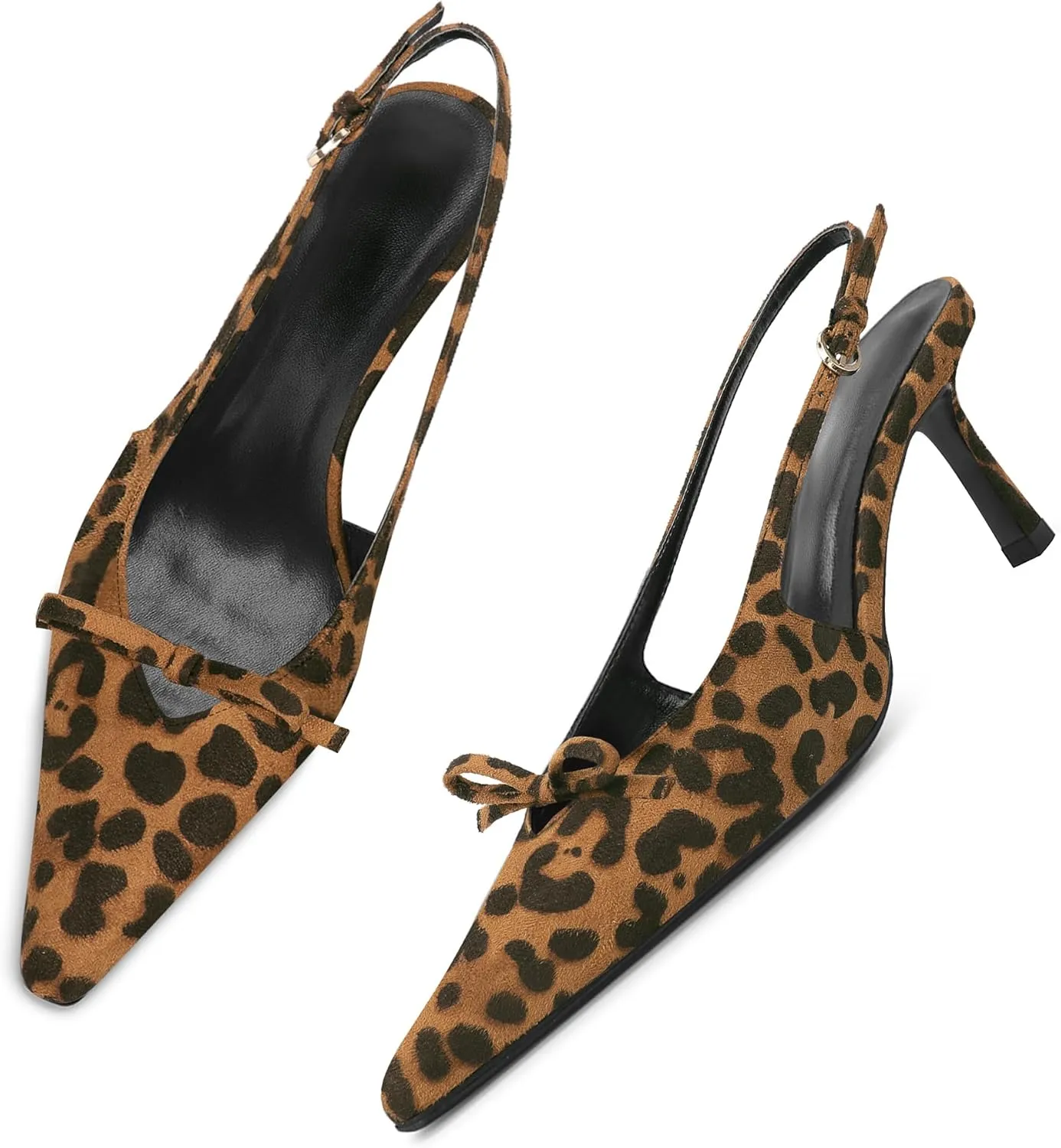 MAVMAX Slingback Heels for Women Bow Pointed Close Toe Stilettos High Kitten Heels Pumps Dress Party Heeled Sandals