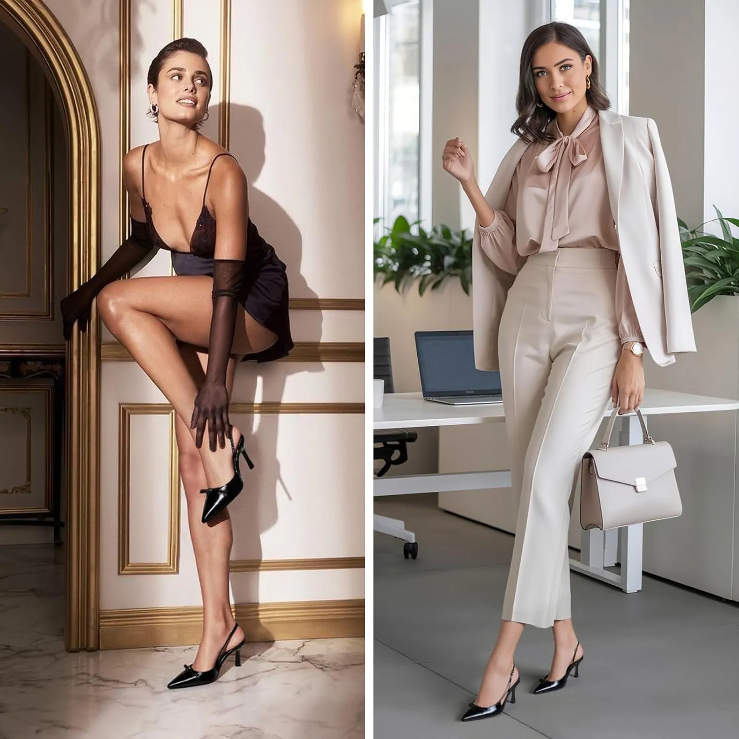 MAVMAX Slingback Heels for Women Kitten Heels with Bow Pointed Close Toe Pumps Dress Party Heeled Sexy Wedding Shoes