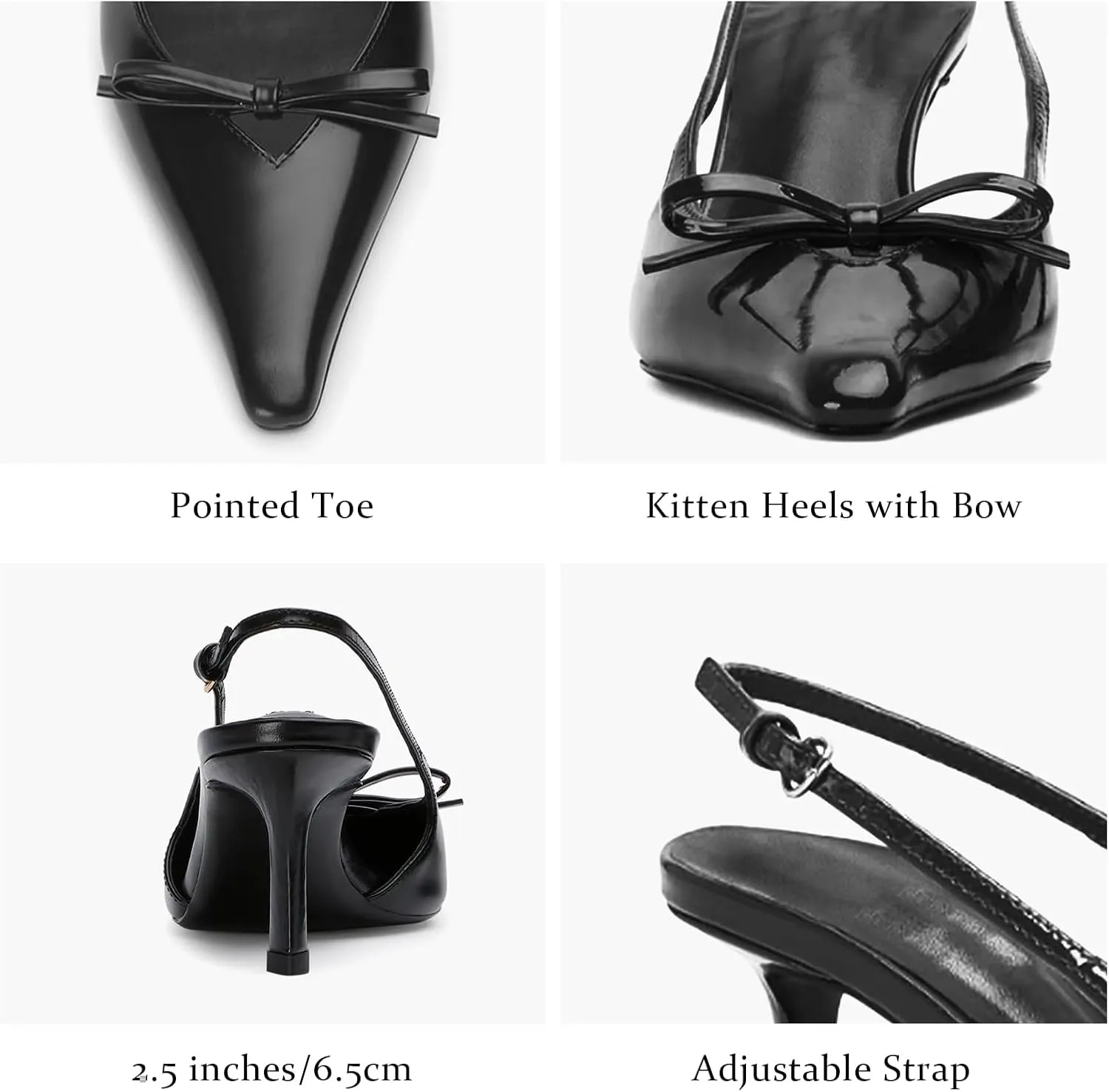 MAVMAX Slingback Heels for Women Kitten Heels with Bow Pointed Close Toe Pumps Dress Party Heeled Sexy Wedding Shoes