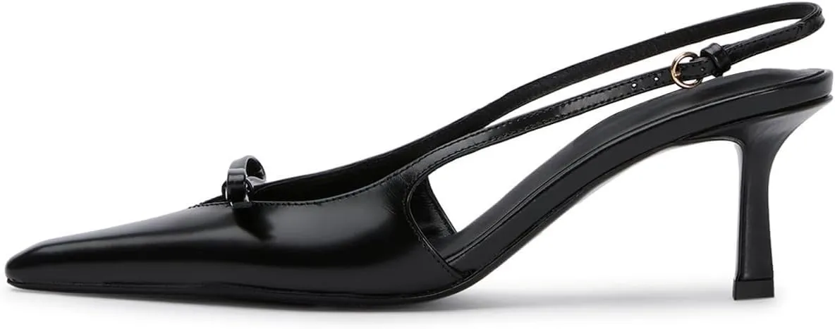 MAVMAX Slingback Heels for Women Kitten Heels with Bow Pointed Close Toe Pumps Dress Party Heeled Sexy Wedding Shoes