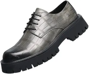 Men's Breathable Leather Wingtip Brogue Oxfords Modern Leather Business Casual Scale Pattern Comfort Formal Shoes Comfortable Round Toe Lace Up Loafers