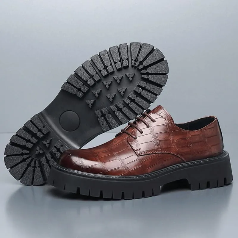 Men's Breathable Leather Wingtip Brogue Oxfords Modern Leather Business Casual Scale Pattern Comfort Formal Shoes Comfortable Round Toe Lace Up Loafers