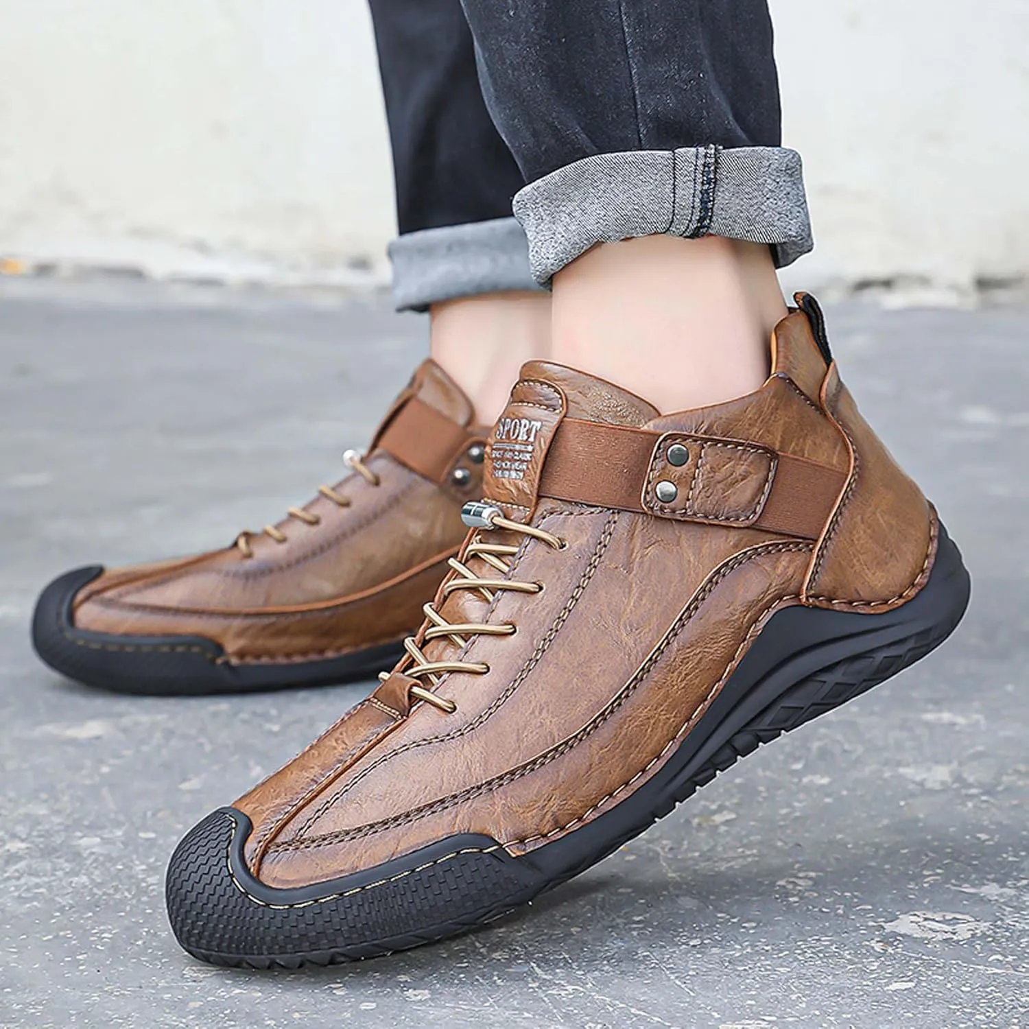 Men's Casual Loafers-Vintage Hand-stitched Leather Shoes-Classic Lace-up Business Office Shoes-Breathable Anti-slip Casual Walking Shoes-Outdoor Sports Shoes