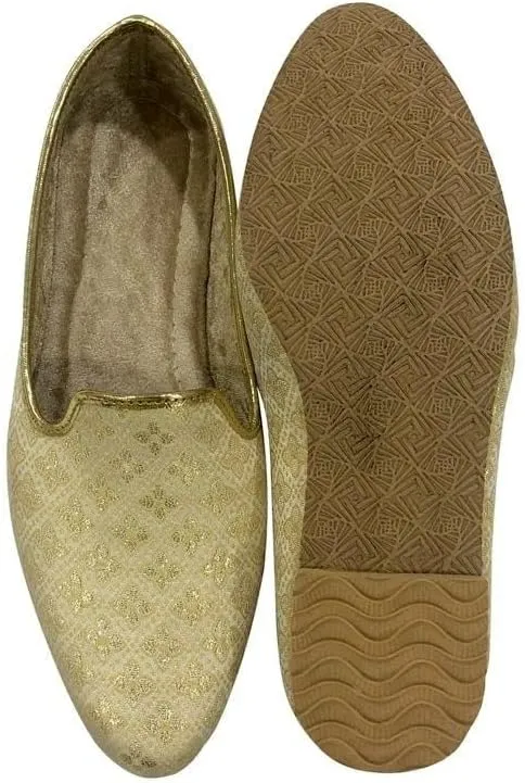 Mens Ethnic Designer Punjabi Jutti for Men Cream Gold Shoes Wedding Khussa Traditional Handmade Loafers