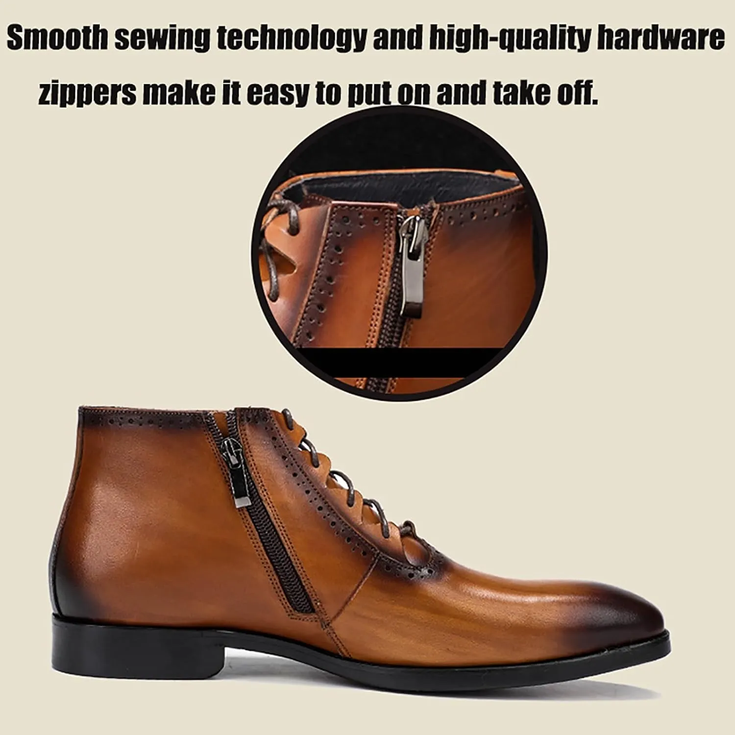 Men's Leather Boots For Business And Casual Wear Premium Cowhide Upper, Breathable Lining, Anti-Slip Rubber Sole For Office Weddings Leisure Outings