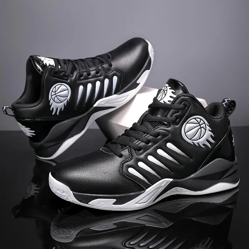 Men's Mid-Top Basketball Shoes – Breathable, Non-Slip, Shock-Absorbing Lace-Up Sports Sneakers with PU Upper, Fabric Lining Suitable for Daily Outdoor Training