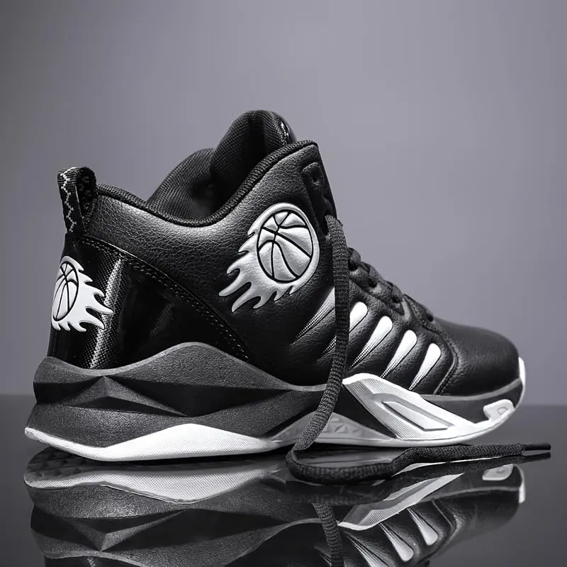 Men's Mid-Top Basketball Shoes – Breathable, Non-Slip, Shock-Absorbing Lace-Up Sports Sneakers with PU Upper, Fabric Lining Suitable for Daily Outdoor Training
