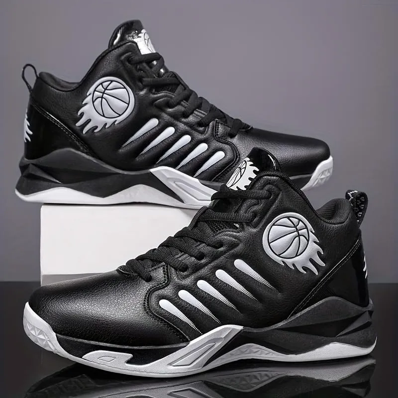 Men's Mid-Top Basketball Shoes – Breathable, Non-Slip, Shock-Absorbing Lace-Up Sports Sneakers with PU Upper, Fabric Lining Suitable for Daily Outdoor Training