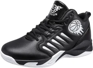 Men's Mid-Top Basketball Shoes – Breathable, Non-Slip, Shock-Absorbing Lace-Up Sports Sneakers with PU Upper, Fabric Lining Suitable for Daily Outdoor Training