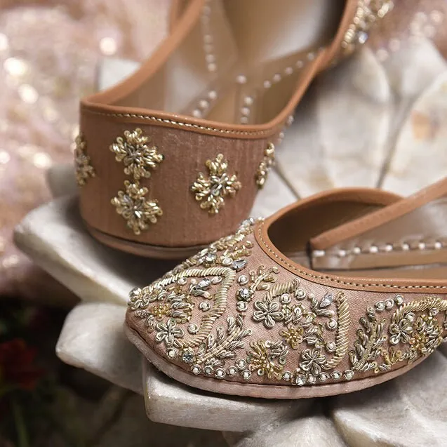 Neutral Taupe base juttis - handmade genuine leather punjabi jutti/khussa/mojari/flats/bridal shoes