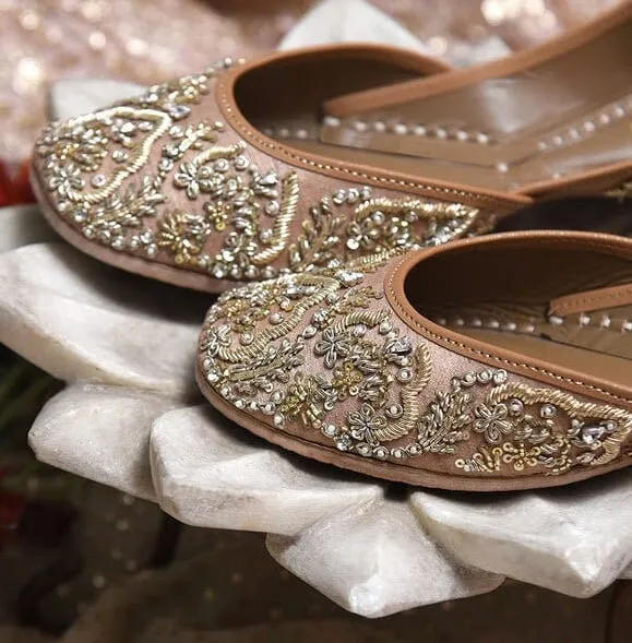 Neutral Taupe base juttis - handmade genuine leather punjabi jutti/khussa/mojari/flats/bridal shoes