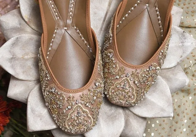 Neutral Taupe base juttis - handmade genuine leather punjabi jutti/khussa/mojari/flats/bridal shoes